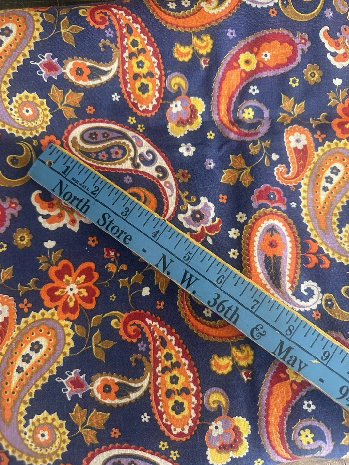 Пейсли печать синий w оранжевый желтый лавандовый 5 ярдов хлопок широкая ткань вес - Изображение 2 из 4