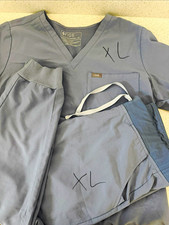 FIGS Women s Scrub Set Blue Gray Solid Knit Polyester Medical XL Top Pants