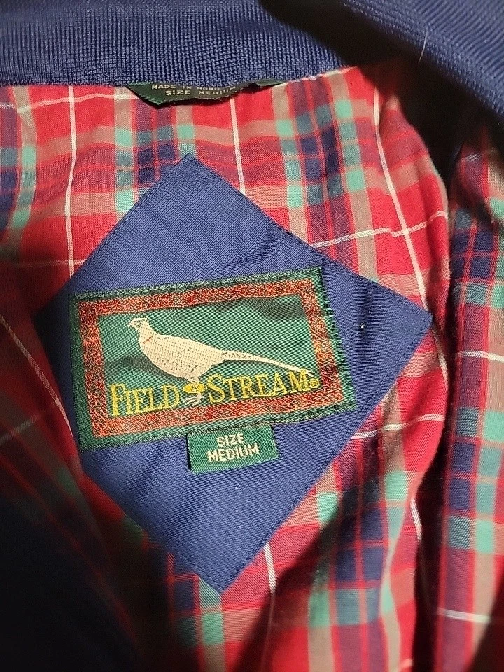 Vintage Field & Stream Bomber Jacket Men's M Blue 90s Bi Swing Plaid Lined - Image 2 of 4