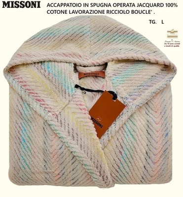 MISSONI Bademantel Frottee Jacquard operiert Gr. L mit Kapuze 100% Baumwolle