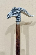 Dragon Head Walking Stick Cane Hand Carved Wood Shaft Silver Metal Handle Gothic