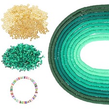 4900 PCS 10 Strands Polymer Clay Beads Gold Spacers Beads, 6mm Assorted Green