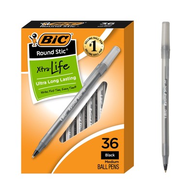 BIC Round Stic Grip Ballpoint Pen, Medium Point 1.2mm, Black and Blue, 36 ct