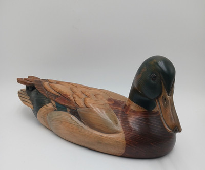Tom Taber Signed Wooden Mallard Duck Decoy 15” w/ Glass Eyes Tom Taber Signed Wooden Mallard Duck Decoy 15” w/ Glass Eyes