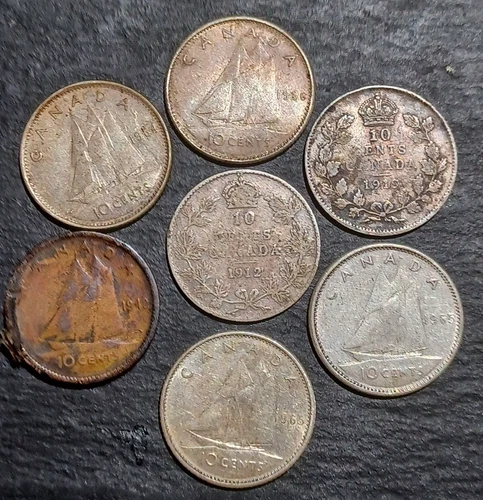 7x Canadian Silver Dimes - 1912-1965 - VG-FINE   - EV-C1
