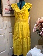 Nwt 14 Adrianna Papell Yellow Ruffle Maxi Dress