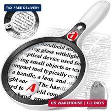 Large Magnifying Glass with Lights,10X 25X 45X Handheld Lighted Magnifier, 5.5in