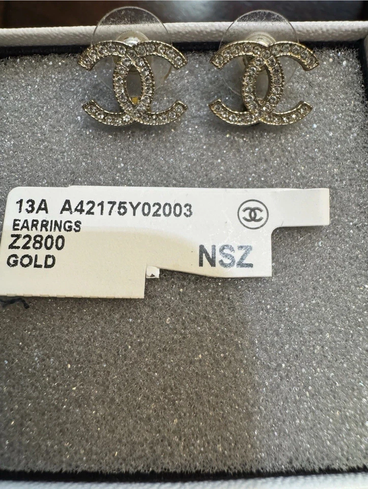 Authentic Chanel Rhinestone CC Gold Tone Stud Earrings - Image 4 of 4
