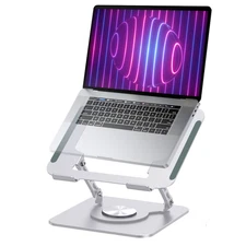 Silver Laptop Stand for Desk with 360 Rotating Base Compatible