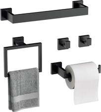 5Pcs Matte Black Bathroom Hardware Set Stainless Steel Towel Bar Racks Hooks
