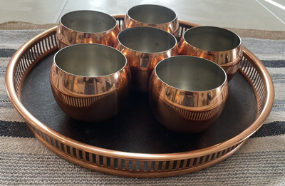 Vintage Coppercraft Guild Set Of 6 Roly Poly Moscow Mule Copper Cups With Tray