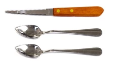 Set of 2 Grapefruit Spoons and 1 Grapefruit Knife, Stainless Steel, Serrated ...
