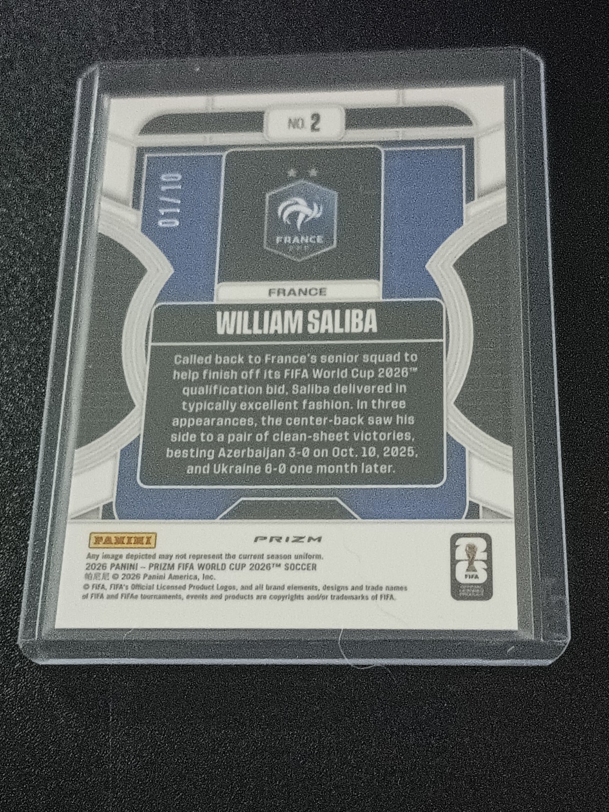2026 Prizm FIFA World Cup William Saliba Phenomenon True Gold 01/10 France MINT! view 3