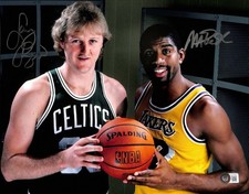 Larry Bird & Magic Johnson Basketball Legends Signed 11x14 Photo Beckett LOA