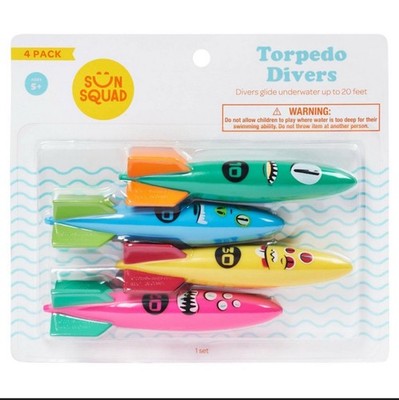 Torpedo Divers - Sun Squad. Pool Toys. Diving Toy 4 Pack