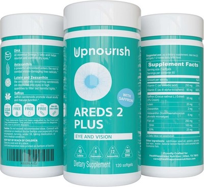 UpNourish AREDS 2 Plus Eye Vitamin Supplement, AREDS 2 Zinc Free Formula with Lu