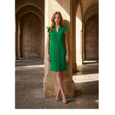 Vince Camuto Green Ruffle Sleeve V-Neck Shift Dress Knee Length Size 6