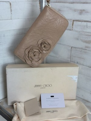 Jimmy Choo Flower Zip Around Long Wallet in Powder Bikers Leather
