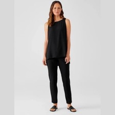 Eileen Fisher Womens Large Stretch Crepe Slim Ankle Pant Ponte Pull On Black