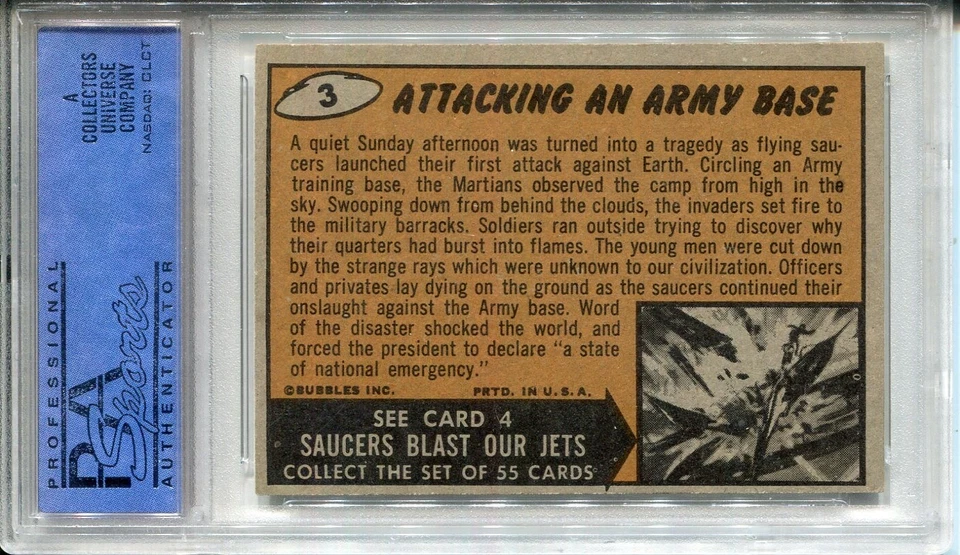 1962 TOPPS MARS ATTACKS #3 "ATTACKING AN ARMY BASE" PSA 6 - Image 2 of 3