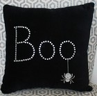 Halloween Boo Spider Black Velvet Throw Pillow Rhinestone Jeweled Spooky Pier 1