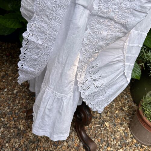Vintage white cotton skirt underskirt broderie anglaise flounce pleats petticoat - Picture 9 of 12