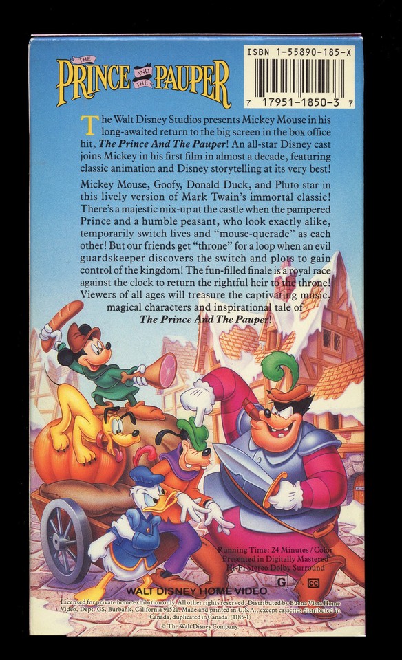 Walt Disney Mini Classics Mickey Mouse - Prince and the Pauper VHS ...