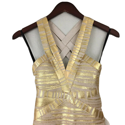 NWT BEBE Gold Foiled Double Strap Bandage Dress Sexy Bodycon GOLD Dress  Size XS | eBay