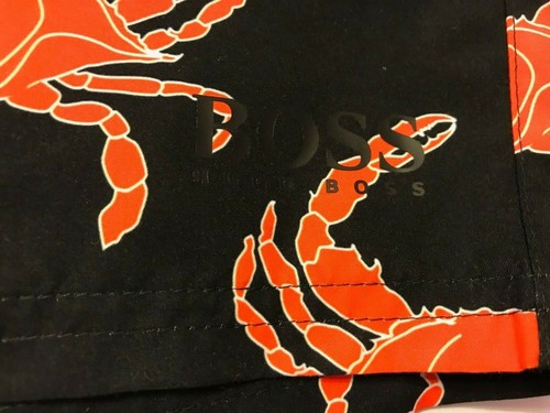 NWT HUGO BOSS Men’s LARGE 5 ½” Inseam Crab Swim Quick-DryTrunks Black/Red - Picture 6 of 8
