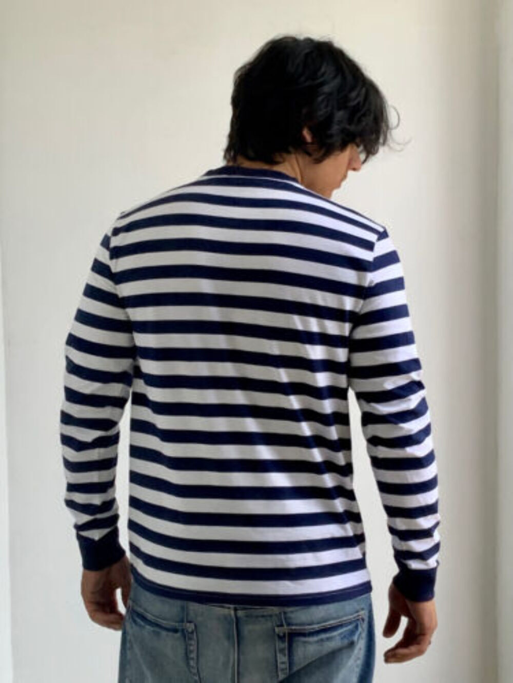 T shirt uomo Fila Navy a righe bianche manica lunga nuova con etichetta