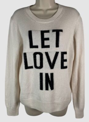 Cinq à Sept Women's Ivory Let Love In Wool Rhinestone Sweater Size M