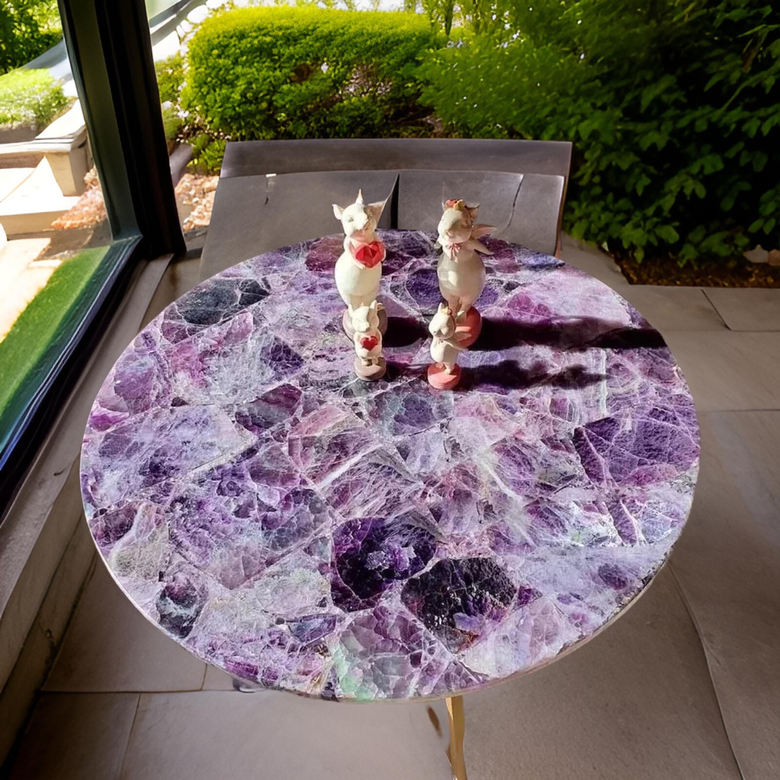24-Inch Round Amethyst Table Top Luxury Centerpiece for Counter Desk or Hallway Decor