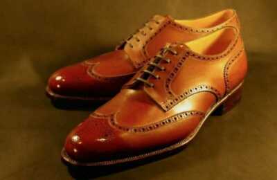 Herren Handgefertigte Schuhe Hellbraun Leder Cognac Derby Oxford Brogue Schnürung Formelle Stiefel