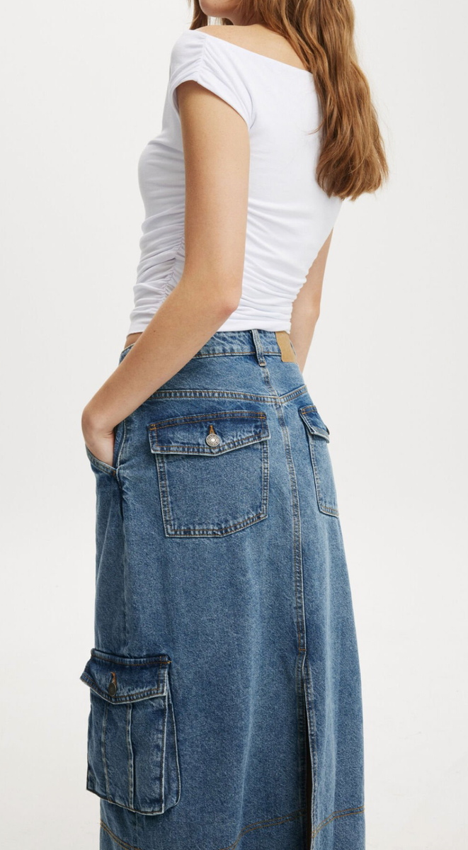 Cotton:On Women's Cargo Denim Maxi Skirt Offshore Blue Wash