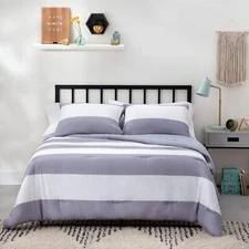 LINENSPA All Season Hypoallergenic Down Alternative Comforter, Queen, Gray/White