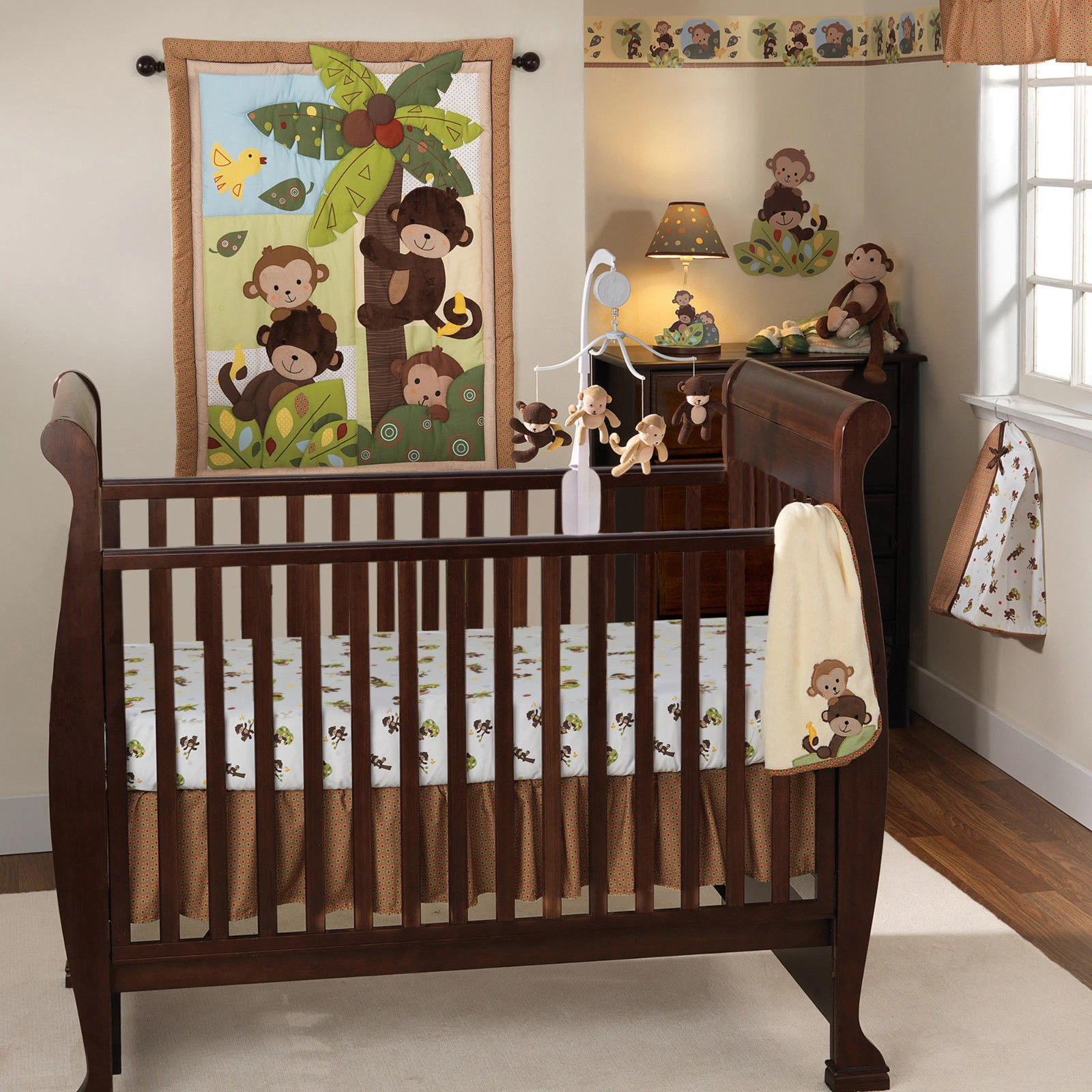 Bedtime Originals Monkey CURLY TAILS 3 PC Crib Set Nursery Lambs & Ivy Baby Bed