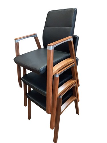 Vintage Dining Chairs Office Executive Boardroom Leather Stack Christiansen 4 - Picture 2 of 16