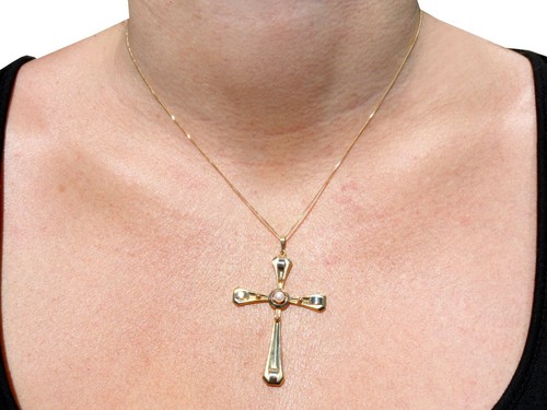 Vintage Seed Pearl and 18k Yellow Gold Cross Pendant - 第 8/9 張圖片