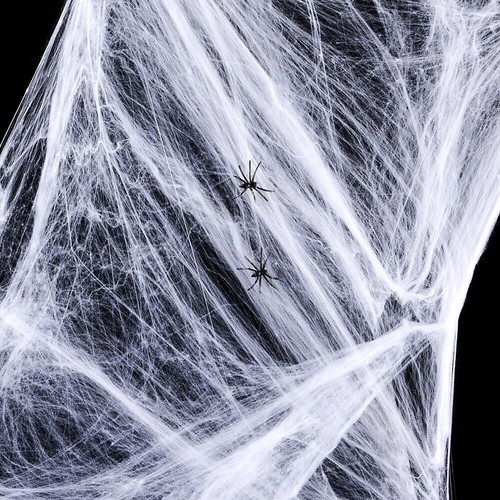 12 Bags Stretchable Spider Web Webbing Cobweb Halloween Props w Spiders (1 dz) - Picture 3 of 7
