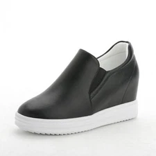 Women's Casual Shoes Hidden Wedge Heels Platform Faux Leather Slip On Loafers SZ