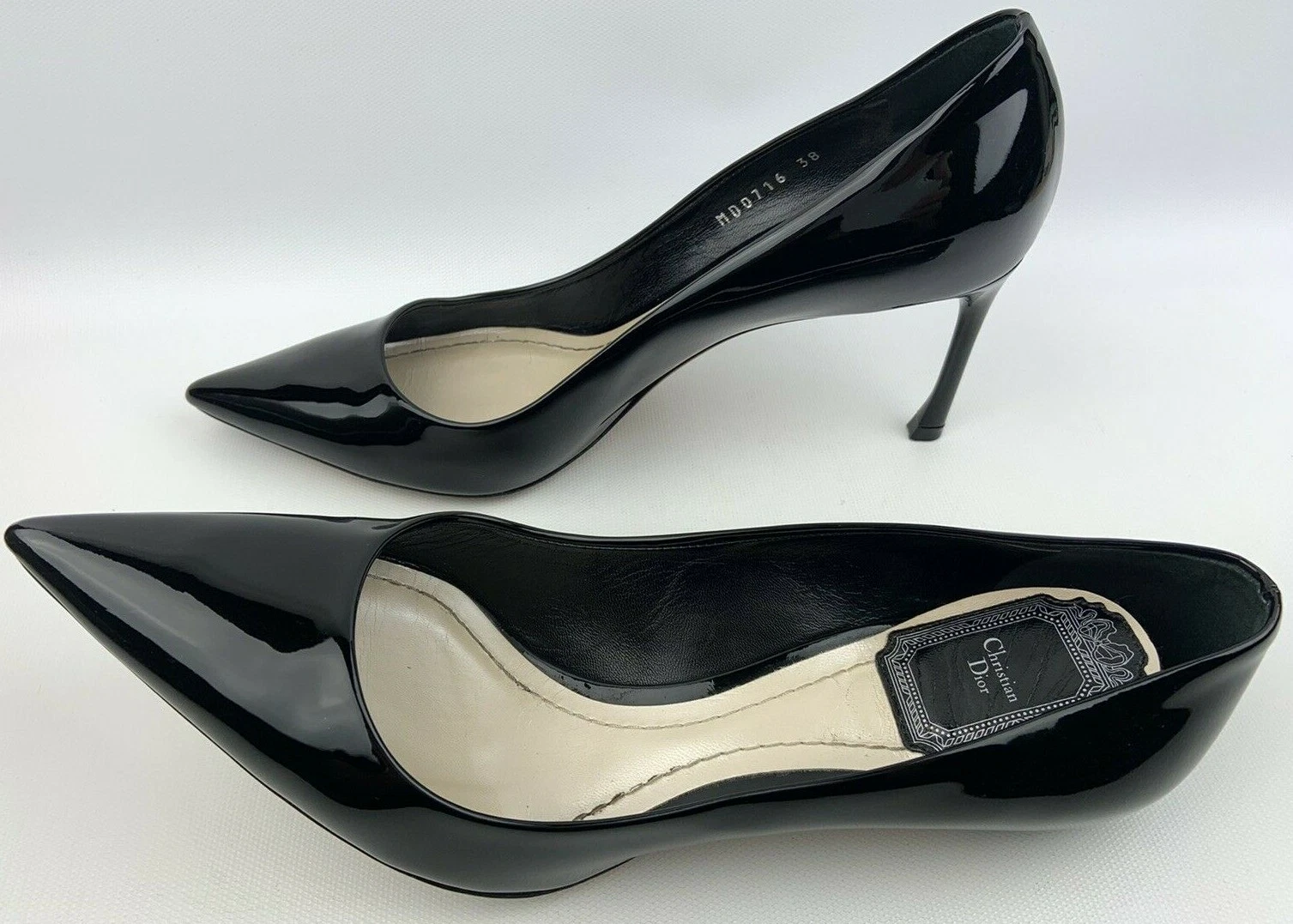 Chaussures à talons femmes Christian Dior noir en cuir verni taille : 38 US 8
