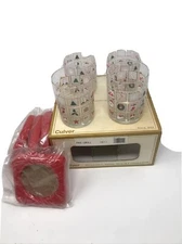 Culver Xmas Carole Double Old Fashion Glasses and Red Coasters - Set of 4