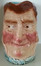 Pretty/Old Majolica Sarreguemines Face Jug ( High Collar), Rare & Nice