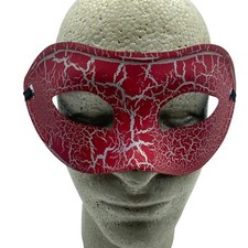 Carnival Masquerade Ball Hard Plastic Red Crack Design Mask Ties in Back