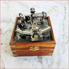 Antique Brass Collectible Maritime Astrolabe Sextant 5 Inch With Wooden Box