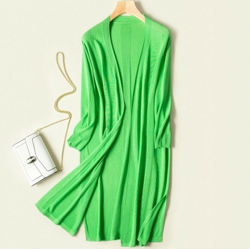 New Summer Fall Womens V-neck Loose Knitted Sweater Cardigan Mid Length Leisure - Bild 6 von 17