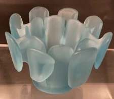 Viking Finnish Crown Vessel Votive Candle Holder Satin Sea Glass Blue w/sticker