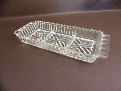 Rectangular Three Section Pressed Glass Dish With Handles