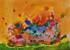 ACEO Free Shipping-Art watercolor original painting -"Chaos" explosive  color-JW