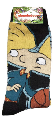 Hey Arnold! Crew Socks 2 Pair Men's 6-12 Black Gray w Arnold NEW! Nick Cartoon